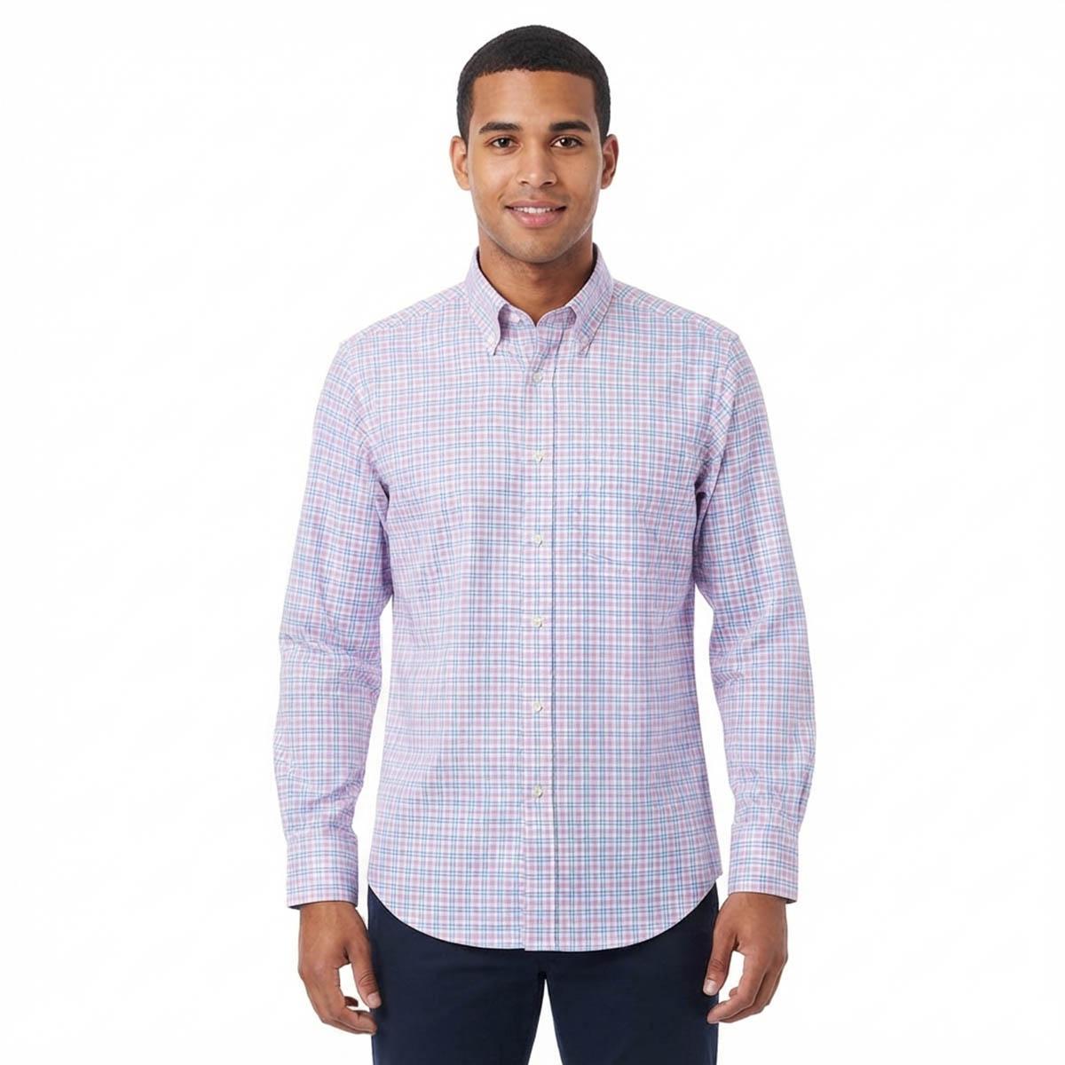 Mens Christian Aujard Long Sleeve Plaid Dress Shirt - Pink/Blue