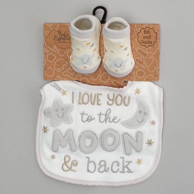Baby Unisex Baby Essentials® Love to the Moon Bib & Socks Set