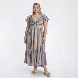 Juniors Plus Angie Striped Flutter Sleeve Twist Front Maxi Dress