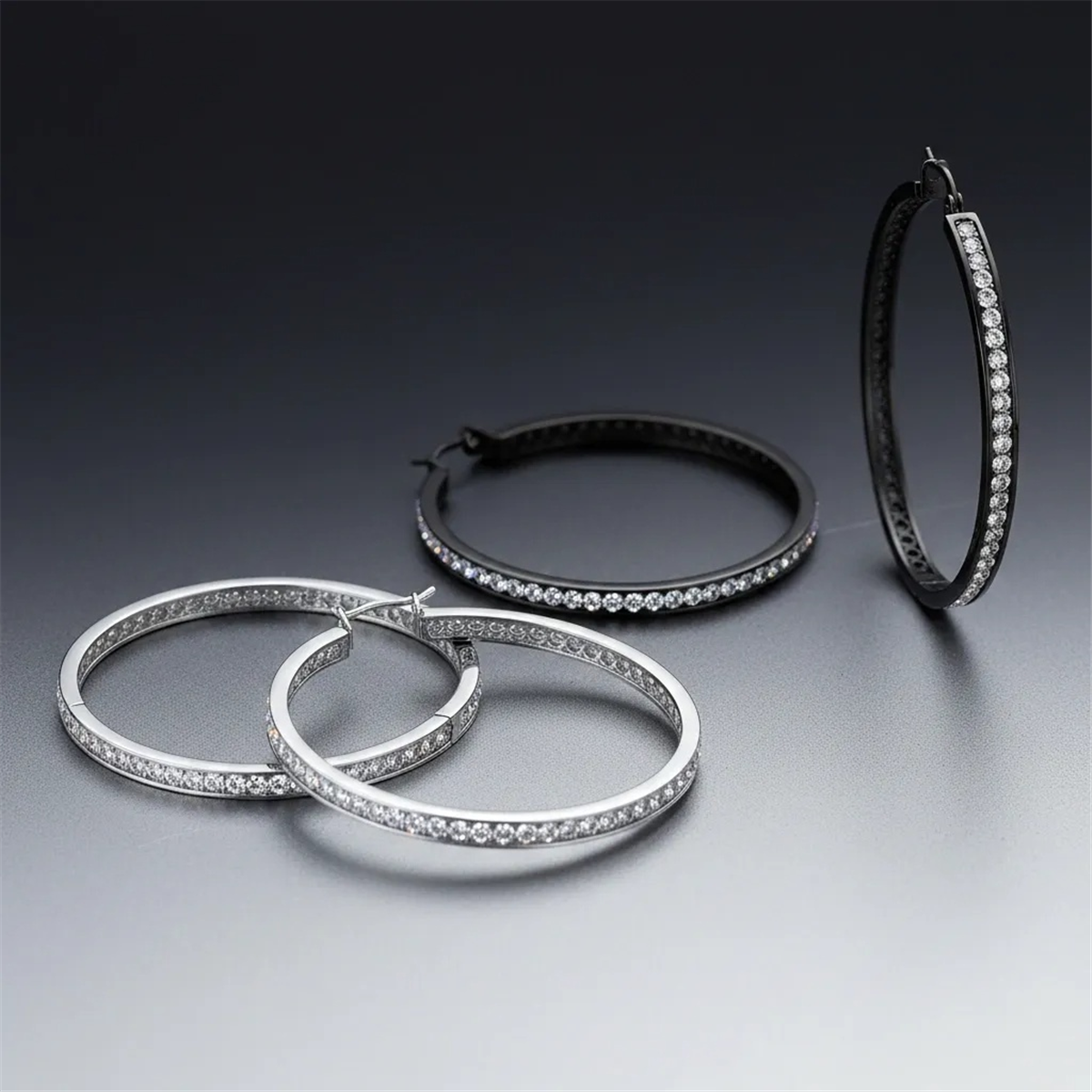 Saffron Silver & Black Inside Out 40mm Hoop Earrings Set