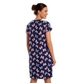 Womens Charmour Ruffled Short Sleeve Butterfly V-Neck Nightshirt