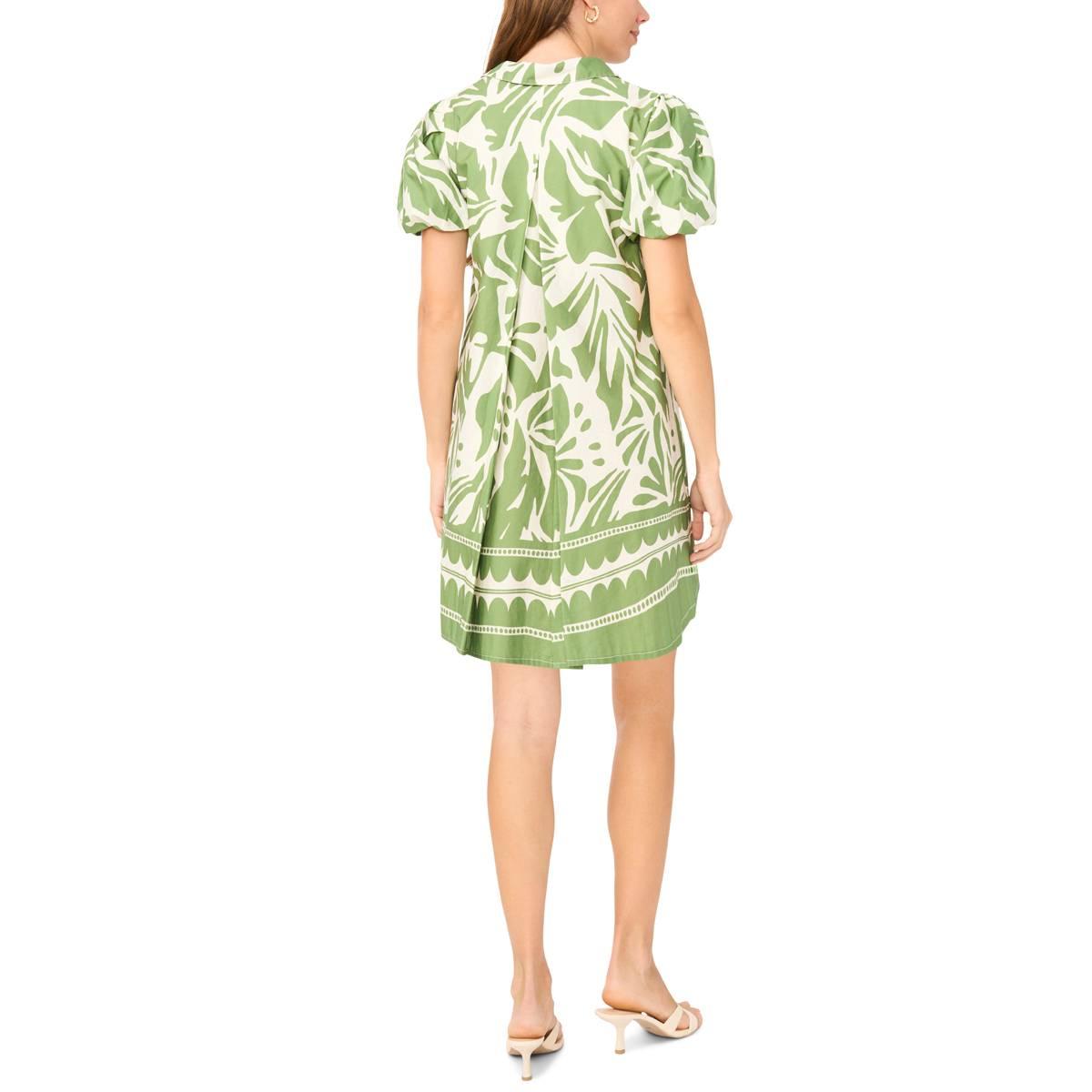 Womens MSK Short Puff Sleeve Abstract Cotton Shirtdress