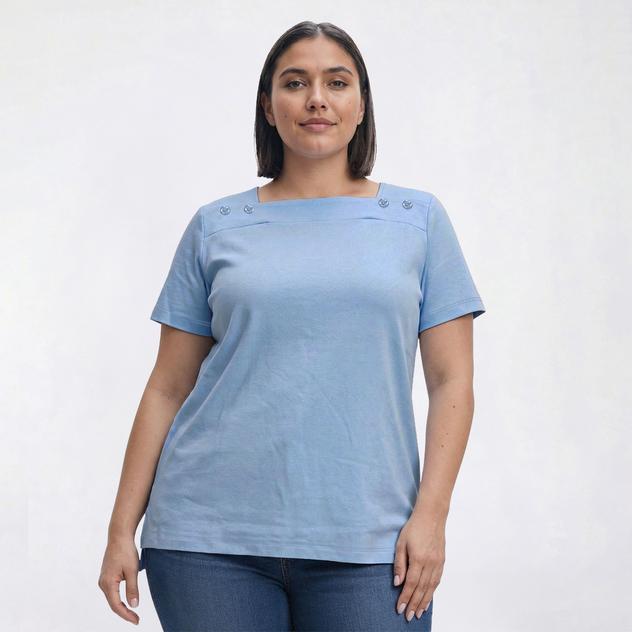 Plus Size Hasting & Smith Short Sleeve Solid Button Shoulder Tee