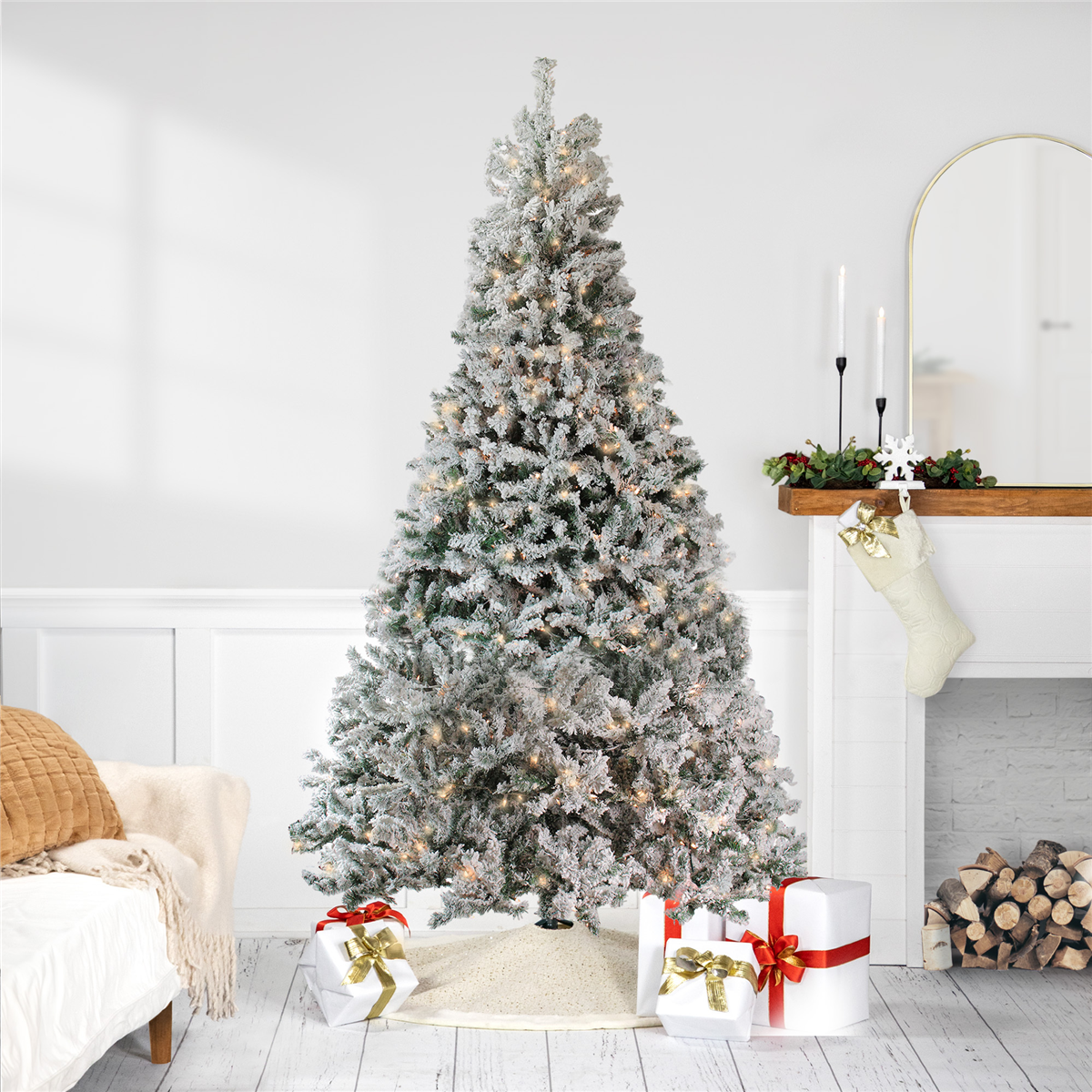 Northlight 6.5ft. Pre-Lit Flocked Pine Artificial Christmas Tree