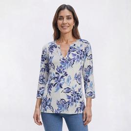 Womens Emily Daniels 3/4 Sleeve Split Floral Jacquard Blouse