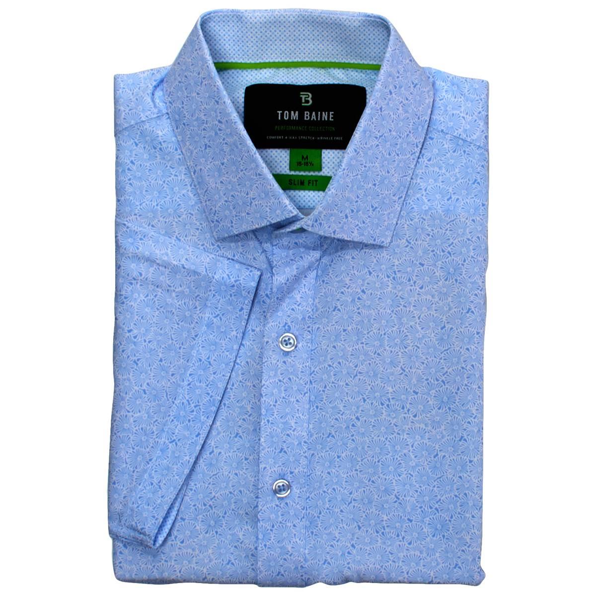 Mens Tom Baine Slim Fit Short Sleeve Dress Shirt - Blue Floral