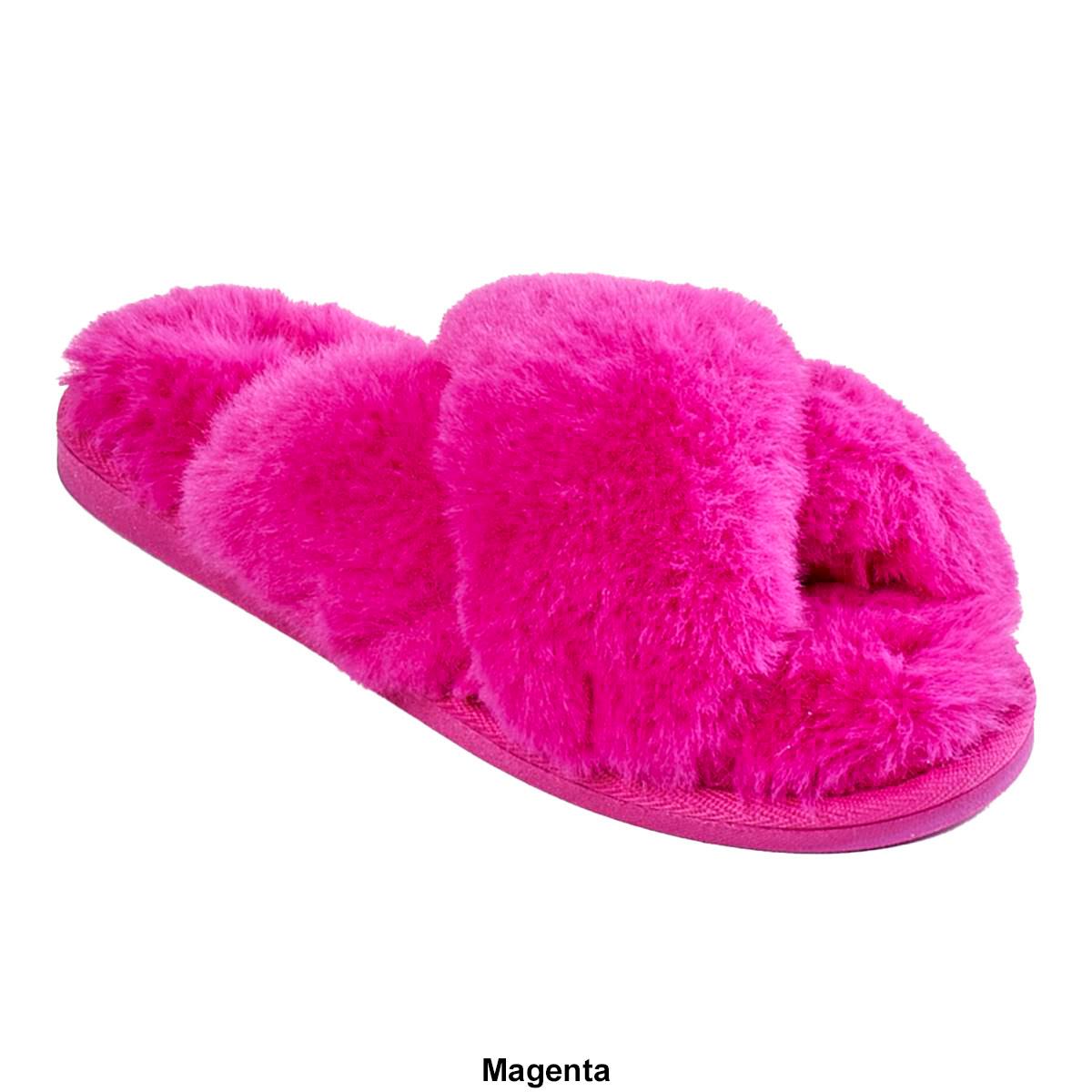 Womens Kooba Faux Fur Cross Slide Slippers