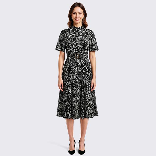 Womens Perceptions Elbow Sleeve Cheetah Mockneck Shift Dress