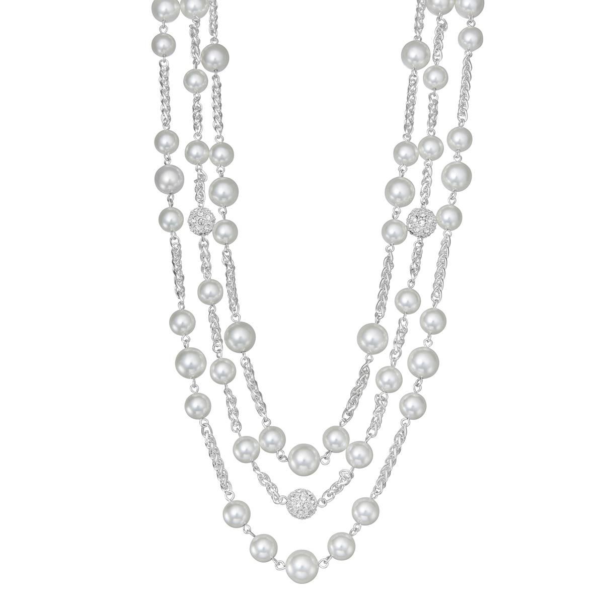You''re Invited Faux Pearl & Crystal 3-Row Collar Necklace