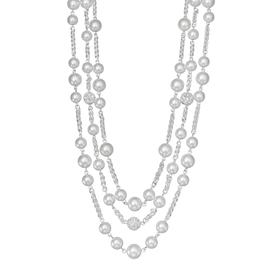 You''re Invited Faux Pearl & Crystal 3-Row Collar Necklace
