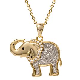 Brass Yellow Gold Plated and Silver Glitter Elephant Pendant