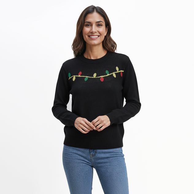 Plus Size Retrology Long Sleeve Christmas Lurex Lights Sweater