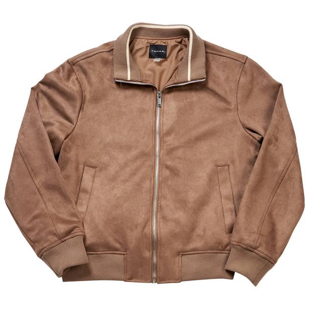 Mens Tahari Faux Suede Full  Zip Bomber Jacket