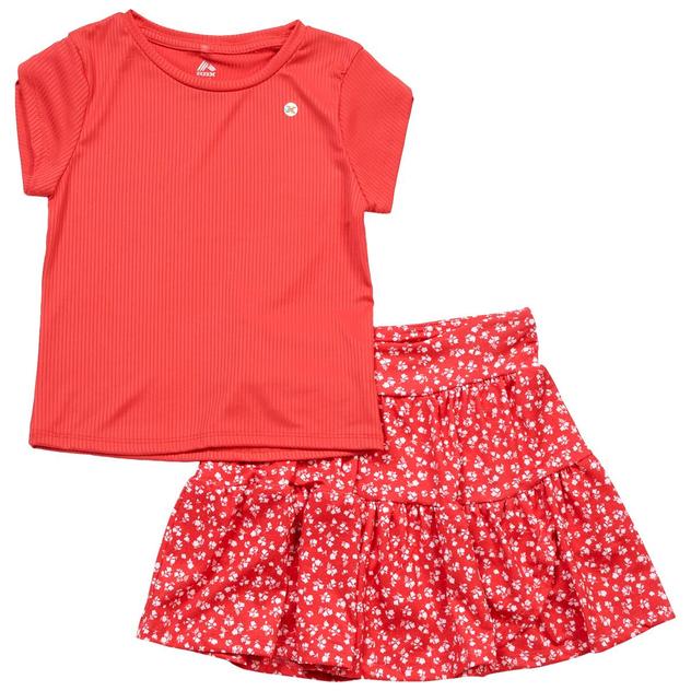 Girls (7-16) RBX Cap Sleeve Rib-Knit Top & Floral Skort