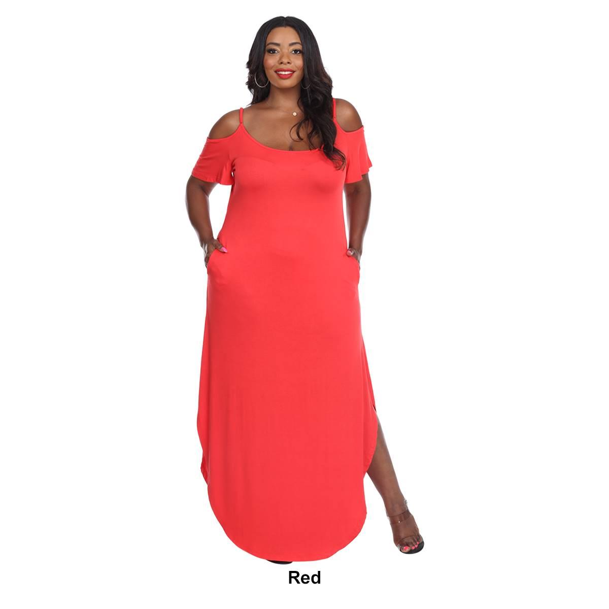 Plus Size White Mark Cold Shoulder Scoop Neck Maxi Dress