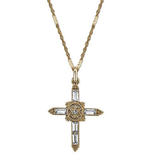 Symbols of Faith Gold Baguette Crystal Cross Necklace