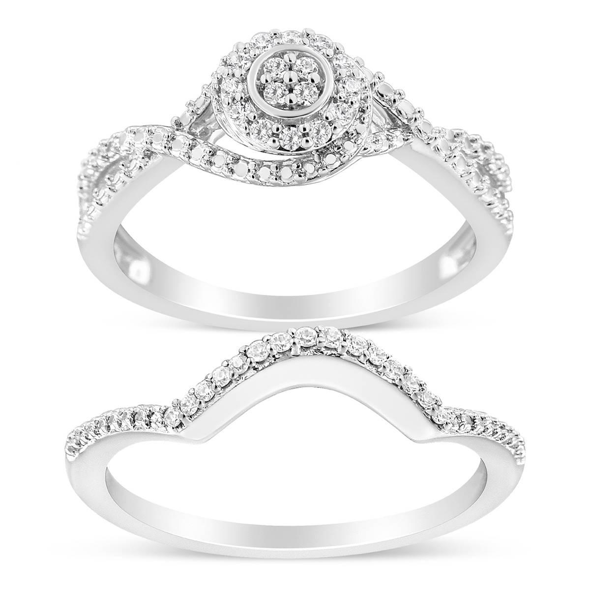 Haus of Brilliance Sterling Silver 1/6ct. Diamond Bridal Set