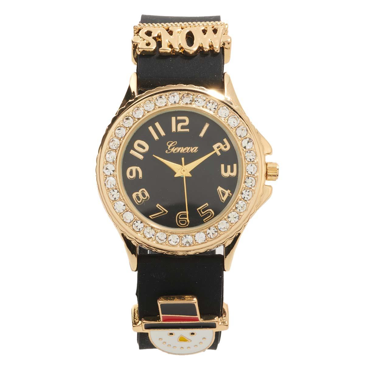 Gold-Tone & Black Rhinestone Watch W/2 Sliders - PT10167B