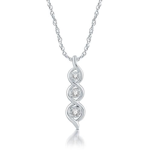 Then Now & Forever(tm) 1/10ct Diamond Sterling Silver 3Stone Pendant
