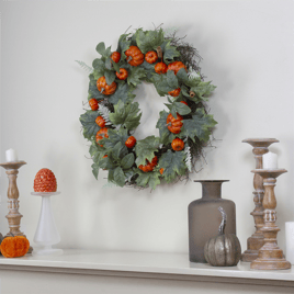 Northlight 24in. Maple & Fern Leaves with Pumpkins Wreath