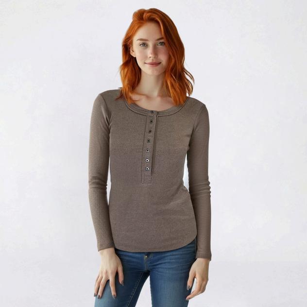 Juniors Wallflower Bristol Long Sleeve Rib Thermal Henley Top