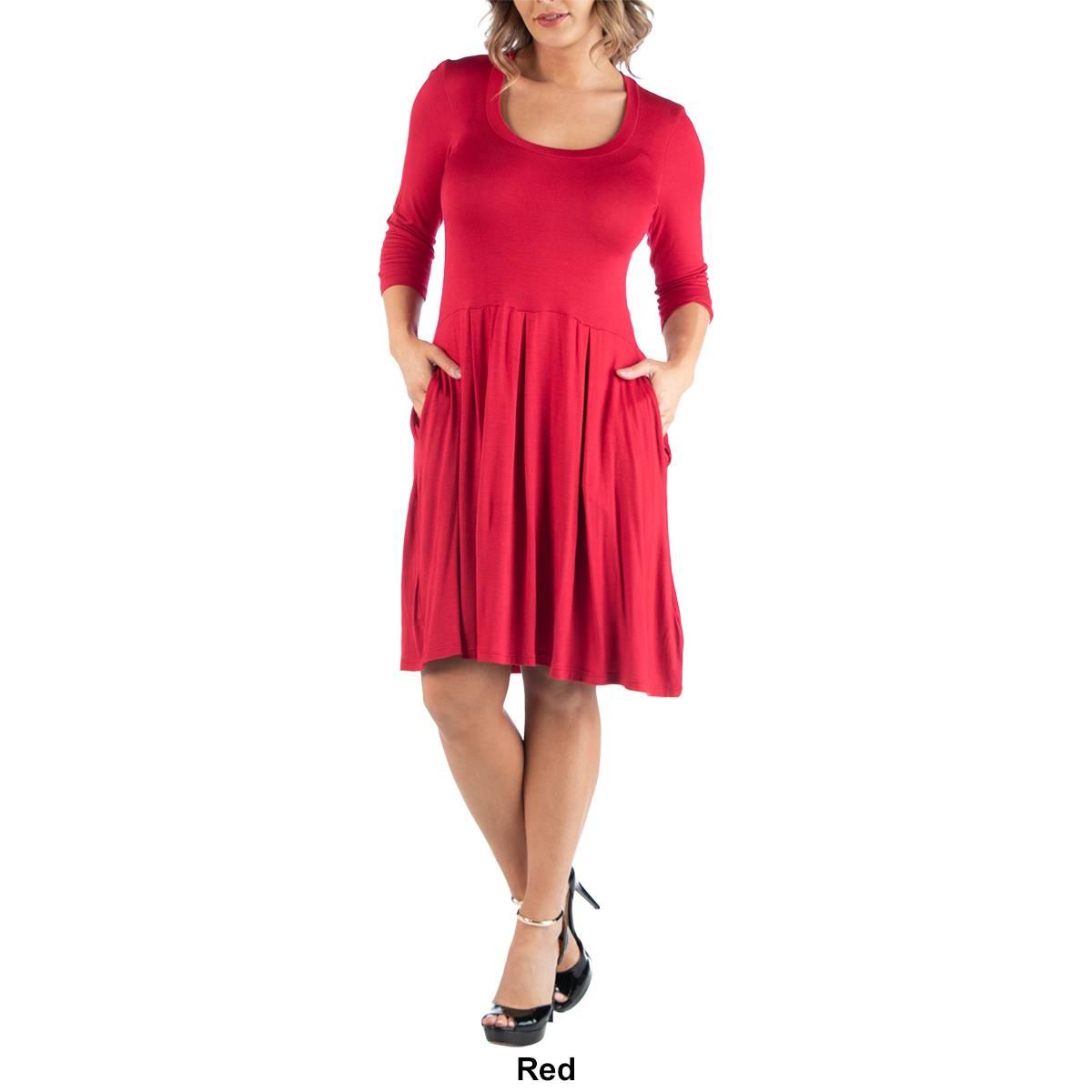 Plus Size 24/7 Comfort Apparel Elbow Sleeve Pocket Shift Dress