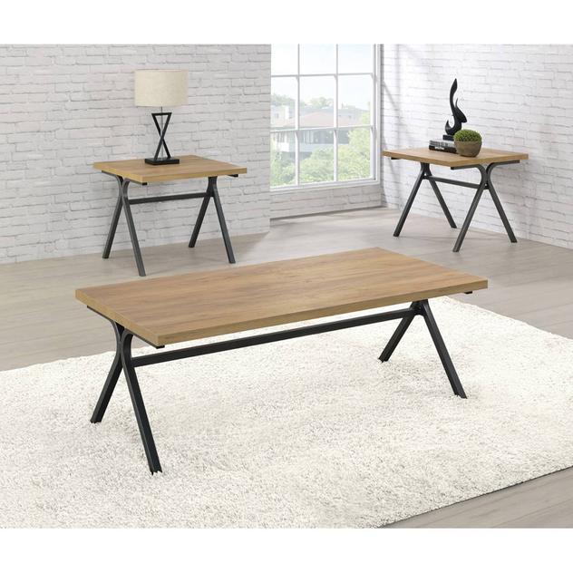 Coaster 3pc. Trestle Occasional Table Set - Golden Oak/Gunmetal