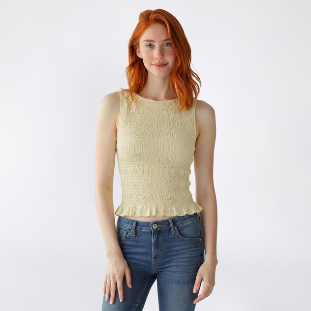 Juniors Pink Rose Ruffle Boat Neck Top- Summer Glow