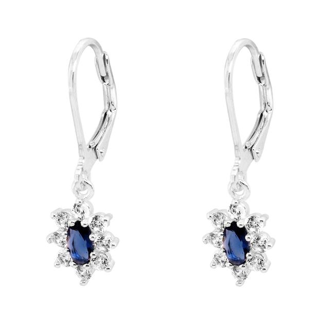 Marsala Sterling Silver Created Blue Sapphire & CZ Drop Earrings