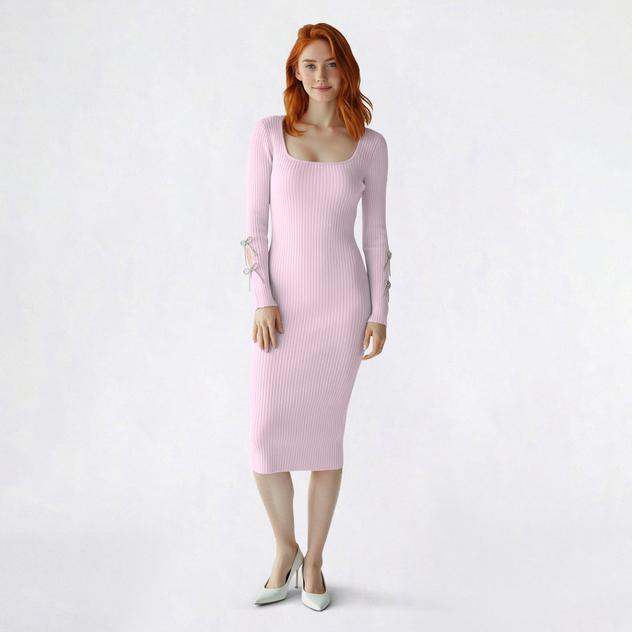 Juniors Madden Girl Ribbed Sheath Dress w/Rhinestone Bow Sleeves