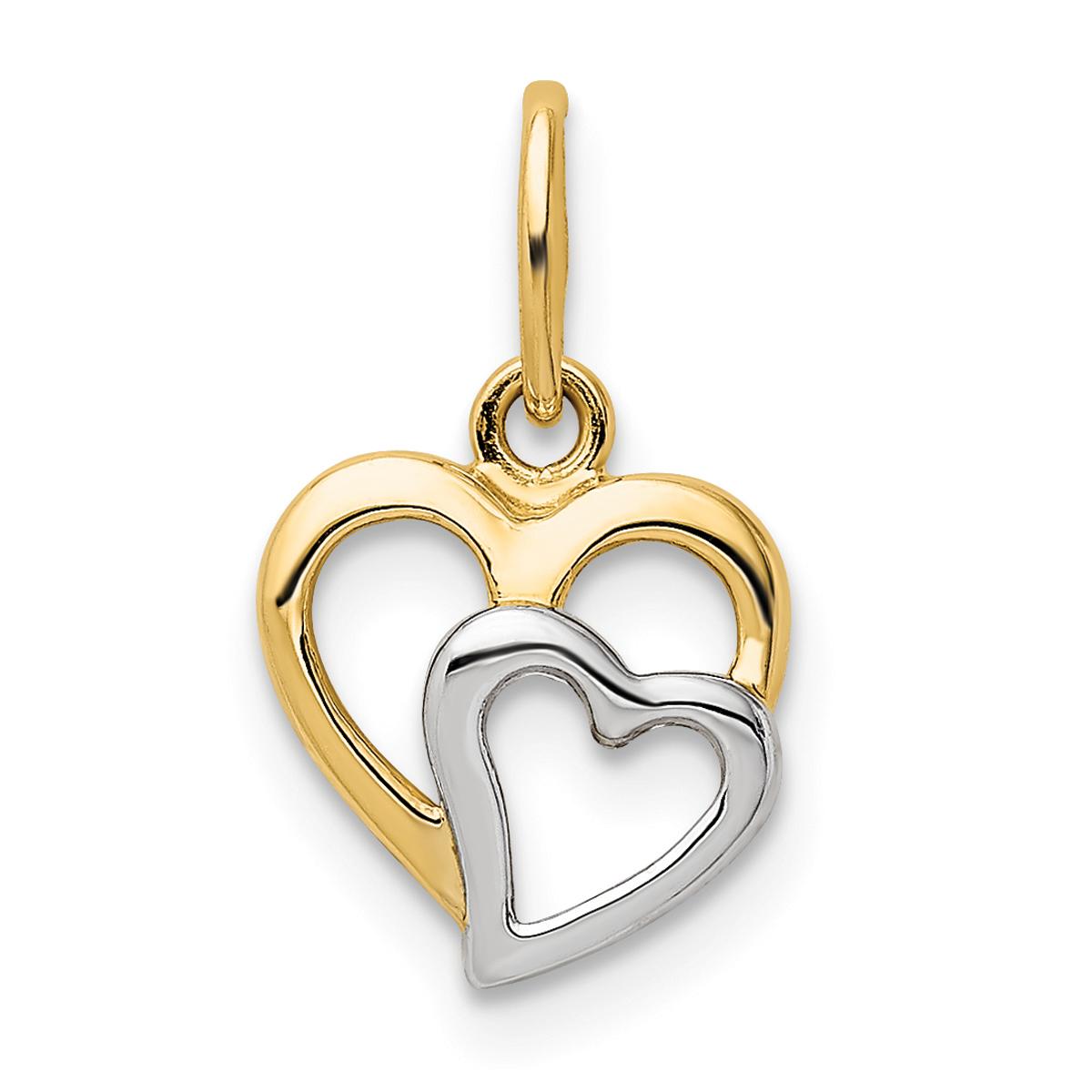Gold Classics(tm) 14kt. & Rhodium Polished Hearts Pendant