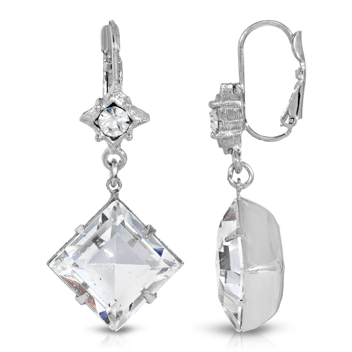 1928 Silver Tone Crystal Swarovski(R) Stone Drop Earrings