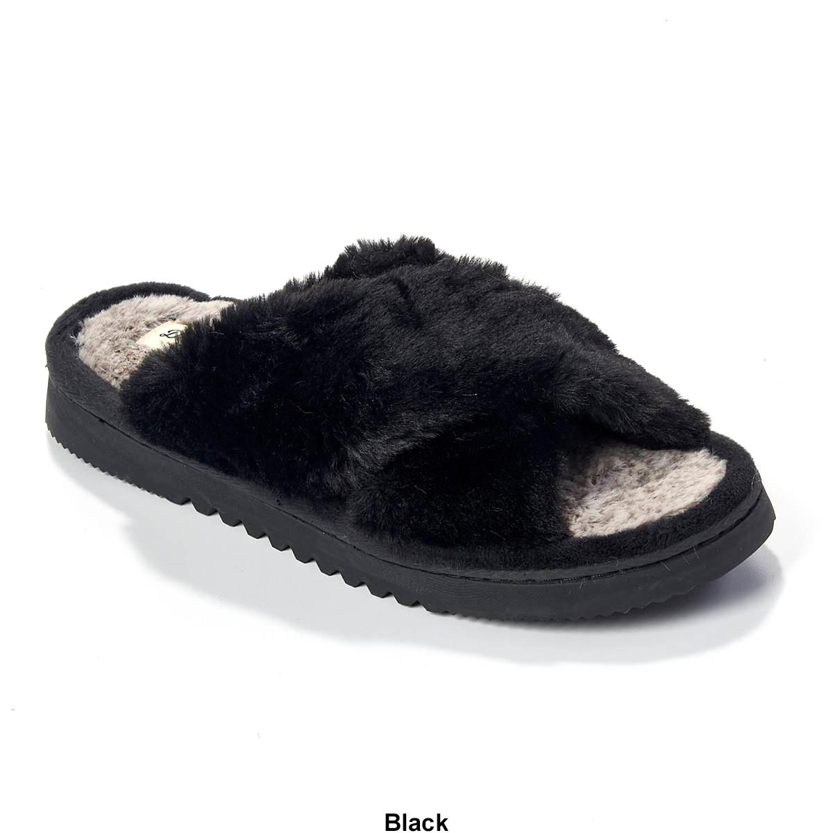 Womens Dearfoams® Miranda Plush Pile X-Band Slide Slippers