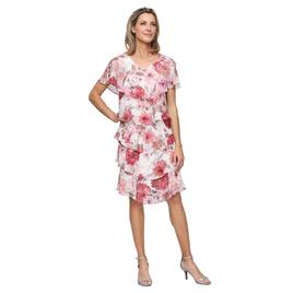 Womens SLNY Short Sleeve Print Tier Chiffon Dress