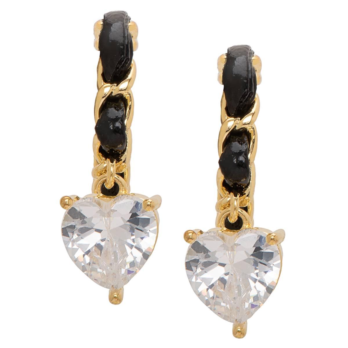 Gold Plated CZ Heart Drop Twist Hoop Earrings