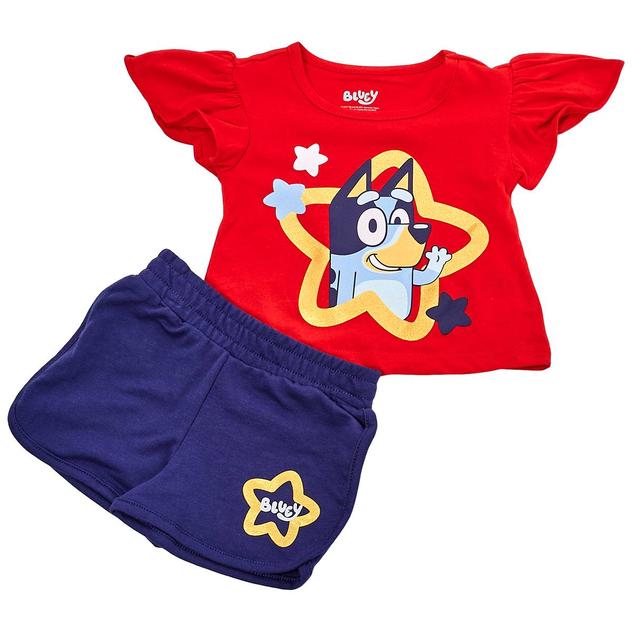 Toddler Girl Bluey Stars Americana Tee & Short Set