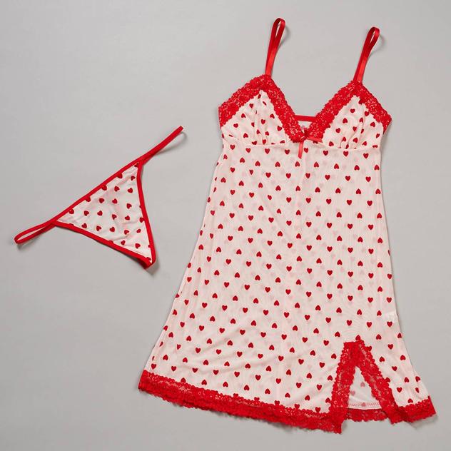 Womens Carrie Amber Intimates Flocked Heart Chemise Set