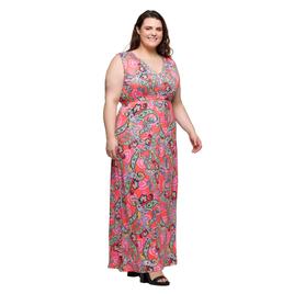 Plus Size 24/7 Comfort Apparel Pink Paisley Sleeveless Maxi Dress