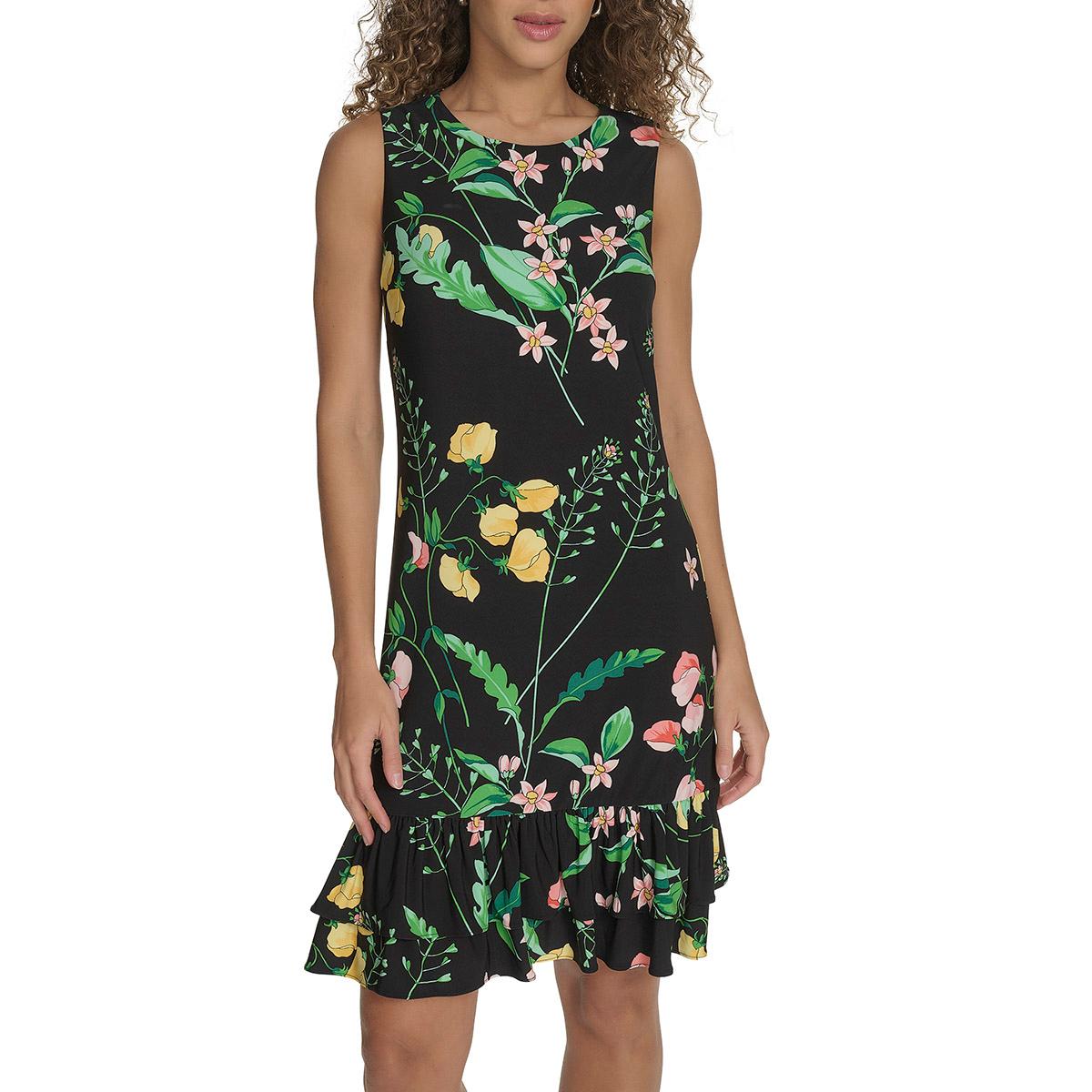 Womens Tommy Hilfiger Sleeveless Floral Ruffle Hem Shift Dress