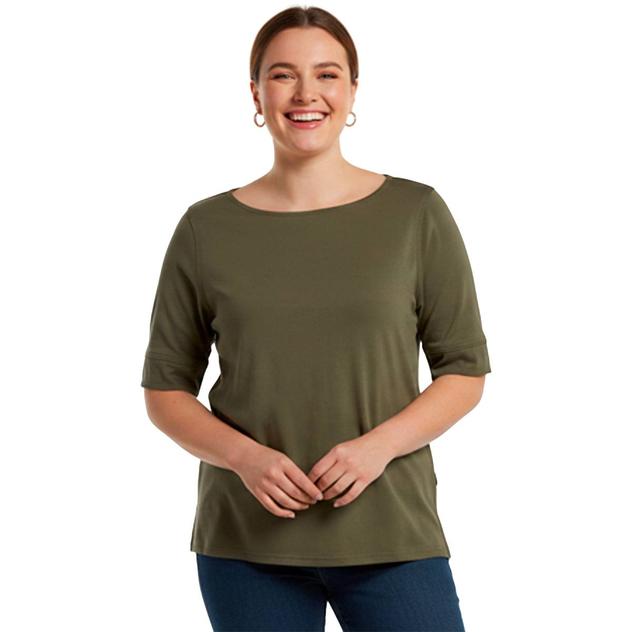 Petite Architect® Elbow Sleeve Boat Neck Tee