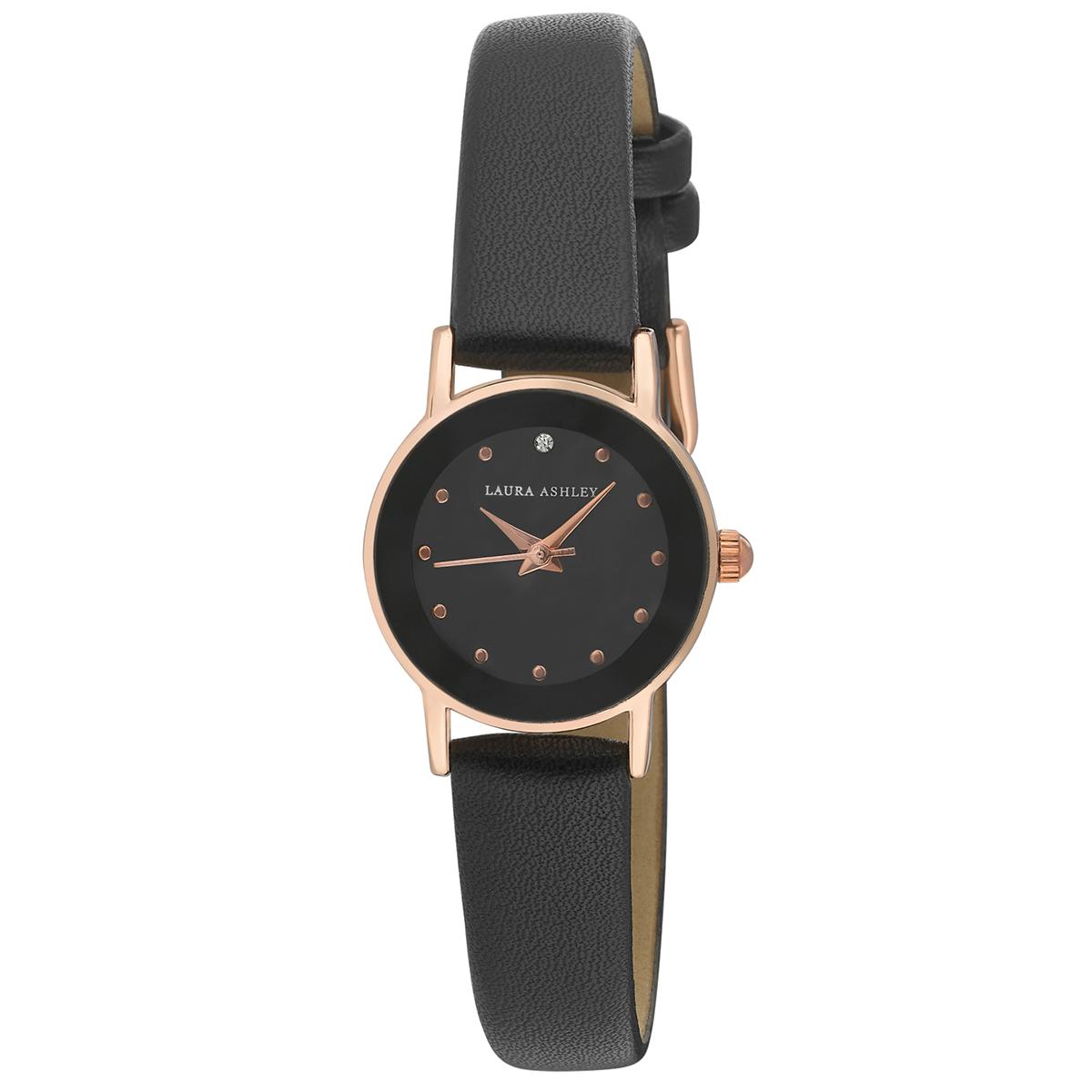 Womens Laura Ashley(R) Black Dial and Band Watch - LA3002BK