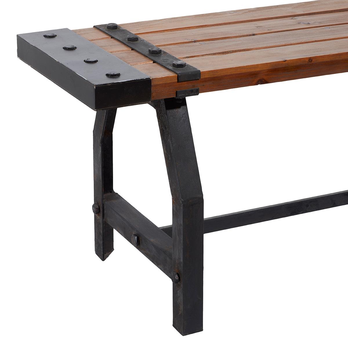 9th & Pike® Industrial Black Metal & Brown Wood Bench