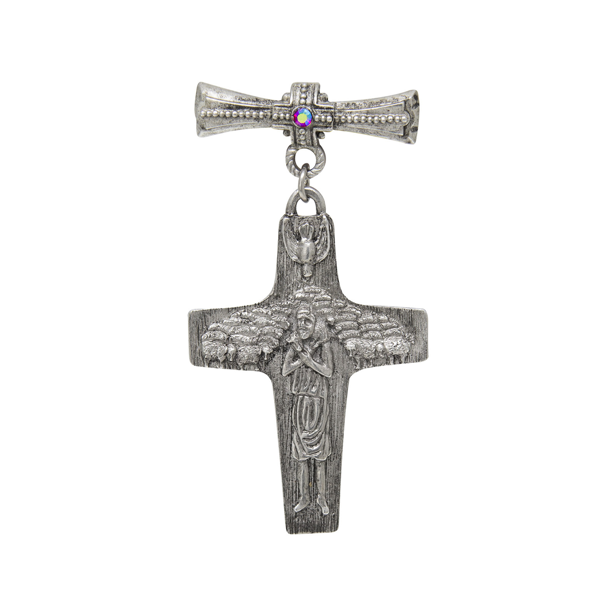 Symbols of Faith Pewter Tone Red Stone Pope Francis Cross Pin