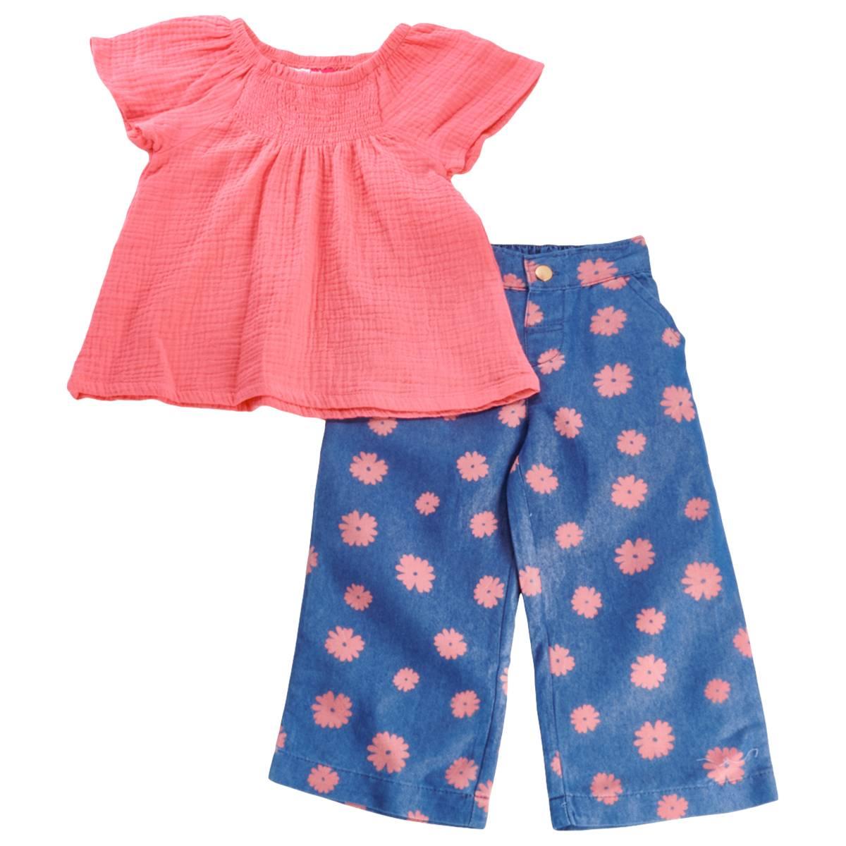 Toddler Girl Penelope Mack LTD(tm) Ruffle Top & Wide Leg Jean Set