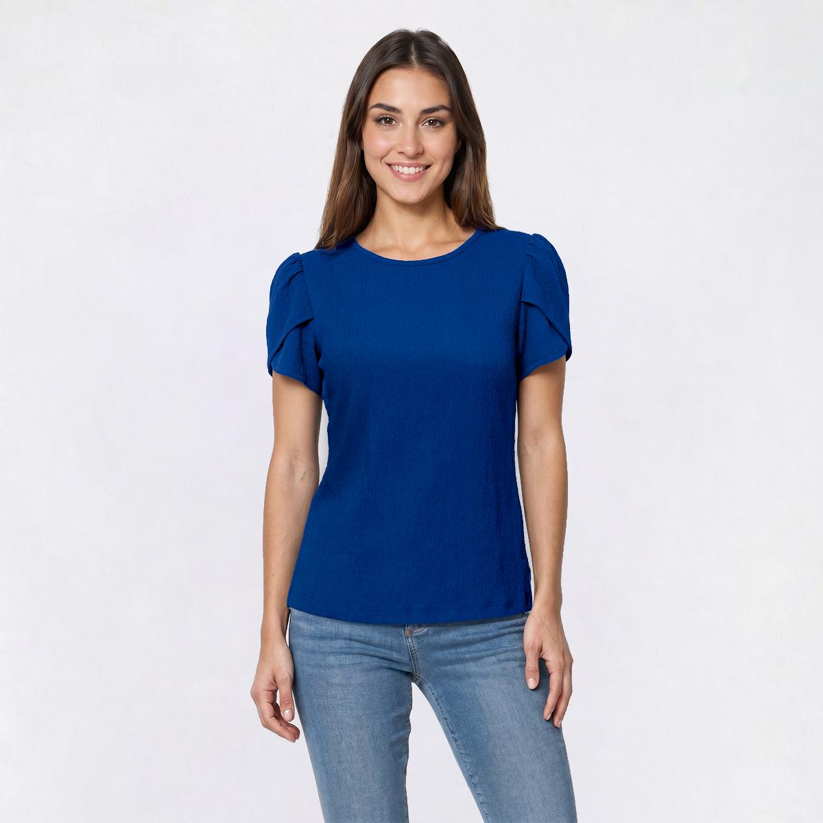 Petite Anne Klein Short Tulip Sleeve Textured Blouse