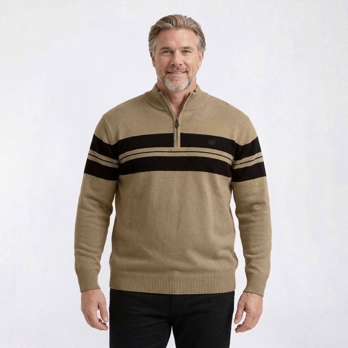 Mens Big & Tall Chaps 1/4 Zip Stripe Sweater