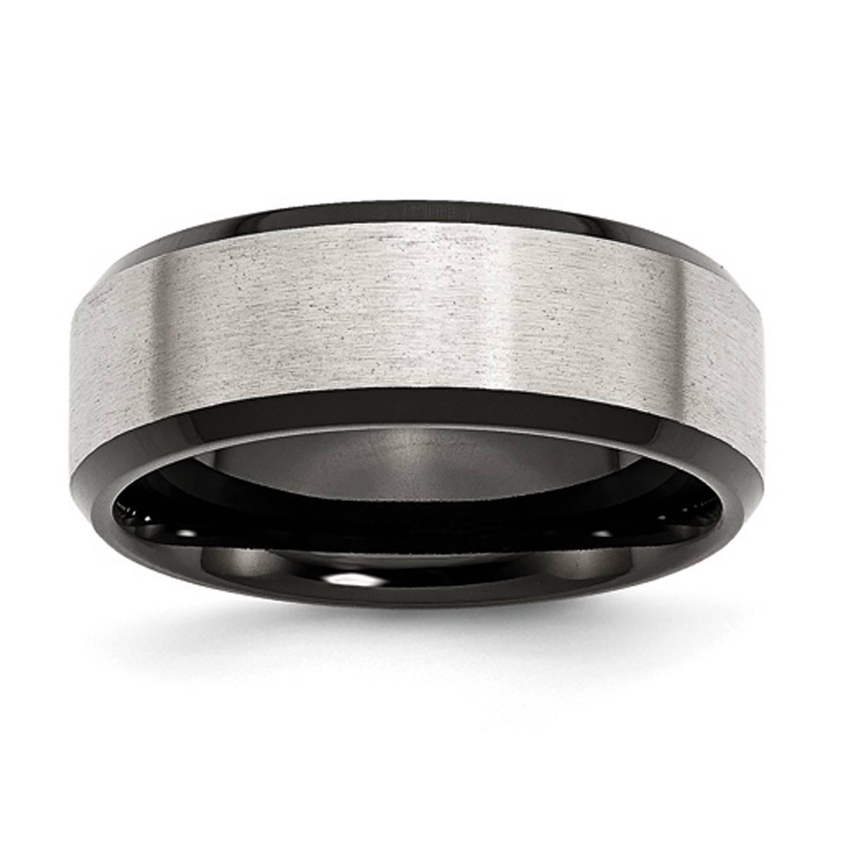 Mens Gentlemen's Classics(tm) Beveled Edge & Black Plated 8mm Band