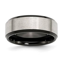 Mens Gentlemen's Classics(tm) Beveled Edge & Black Plated 8mm Band