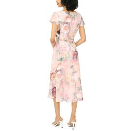 Womens MSK Short Sleeve Belt Waist Floral Midi Dress