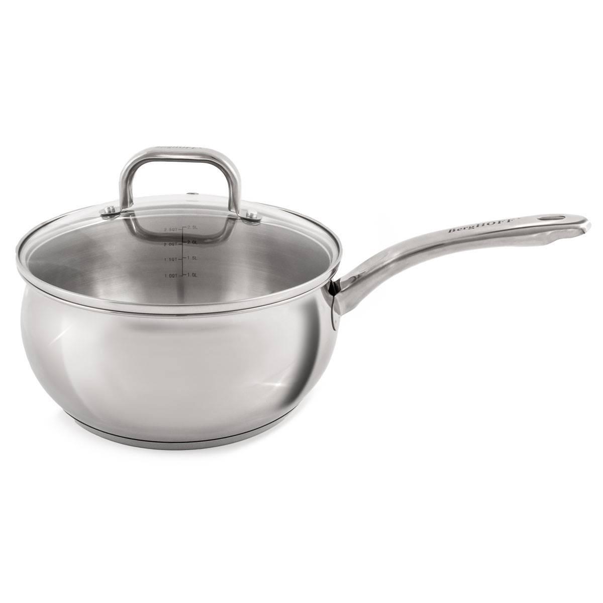BergHOFF Belly Shape Stainless Steel 8in. Saucepan w/ Glass Lid